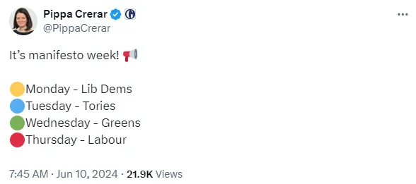 Pippa Crerar manifesto release X