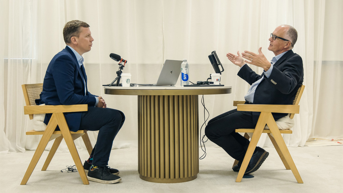 CEO of Sage Steve Hare, talking to Business Leader editor-in-chief Graham Ruddick