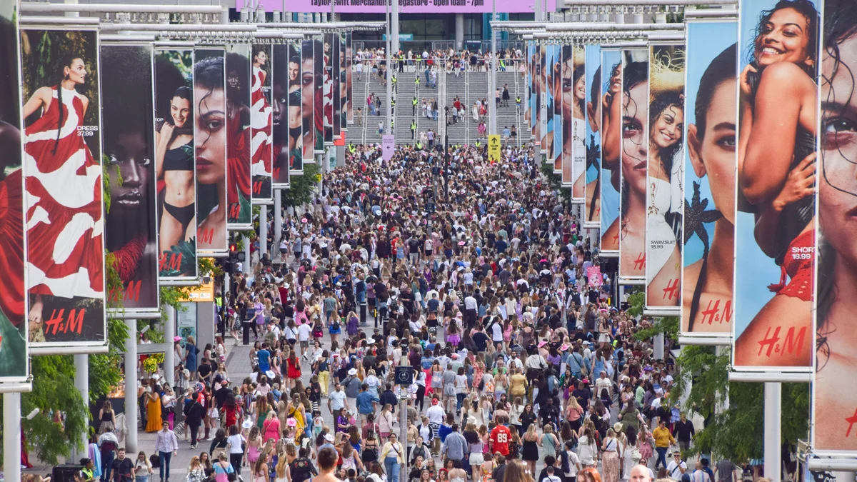 Thousands of Taylor Swift fans arrive at Wembley Stadium to watch one of eight nights of The Eras Tour at the stadium